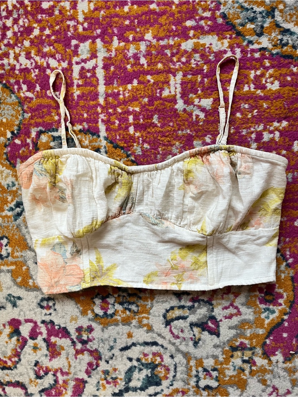 American Eagle Outfitters White Floral Cropped Cami Top